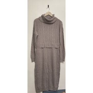 Tahari Taupe Cable Knit Midi Dress